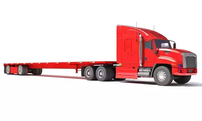 Freightliner Truck with Flatbed Trailer 3D model