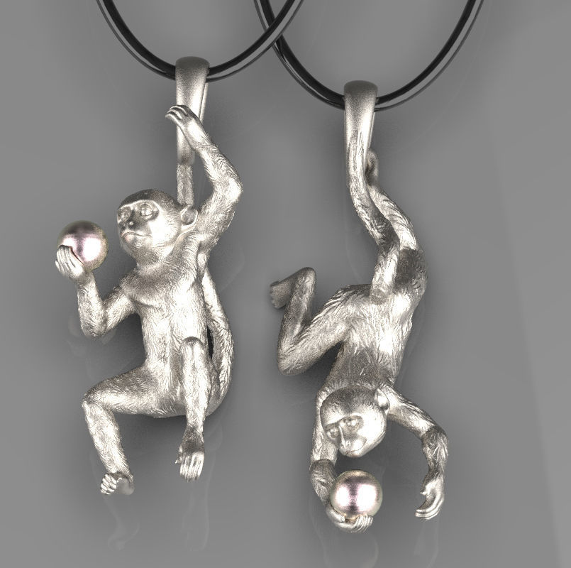 pendant two gold monkey pendants 3D print model_2