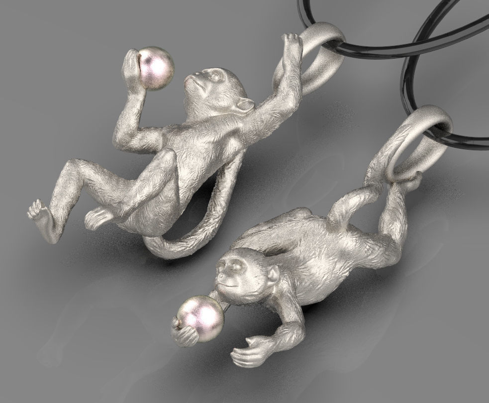 pendant two gold monkey pendants 3D print model_5