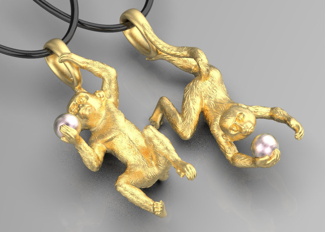 pendant two gold monkey pendants 3D print model_4