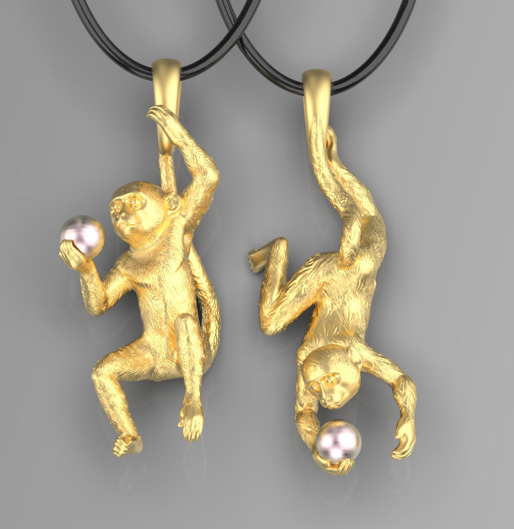 pendant two gold monkey pendants 3D print model_1