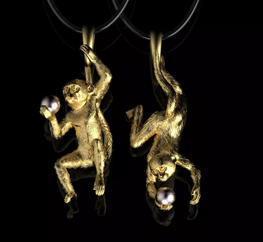 pendant two gold monkey pendants 3D print model_0
