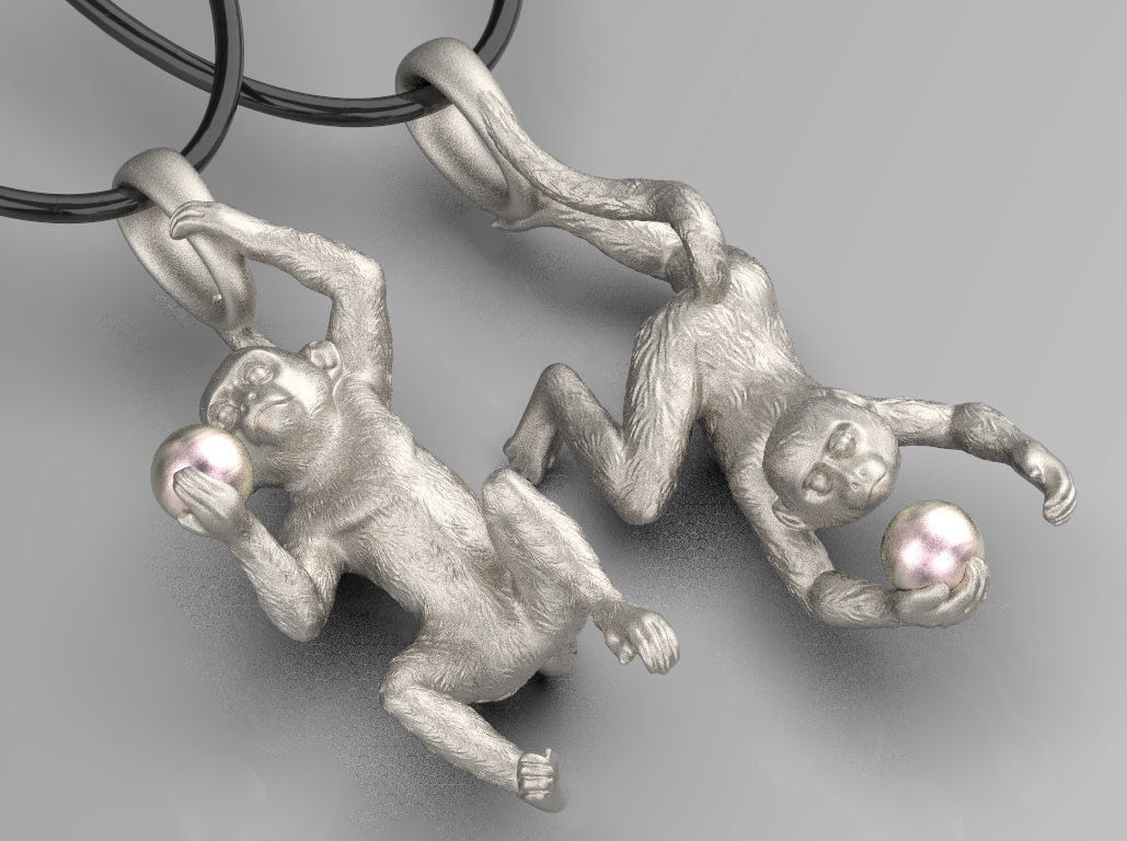 pendant two gold monkey pendants 3D print model_3