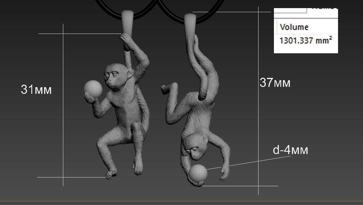 pendant two gold monkey pendants 3D print model_6