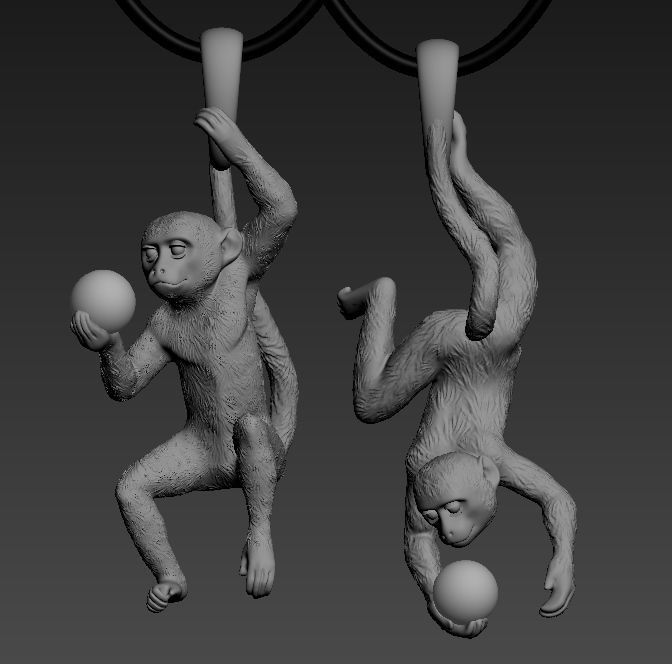 pendant two gold monkey pendants 3D print model_10