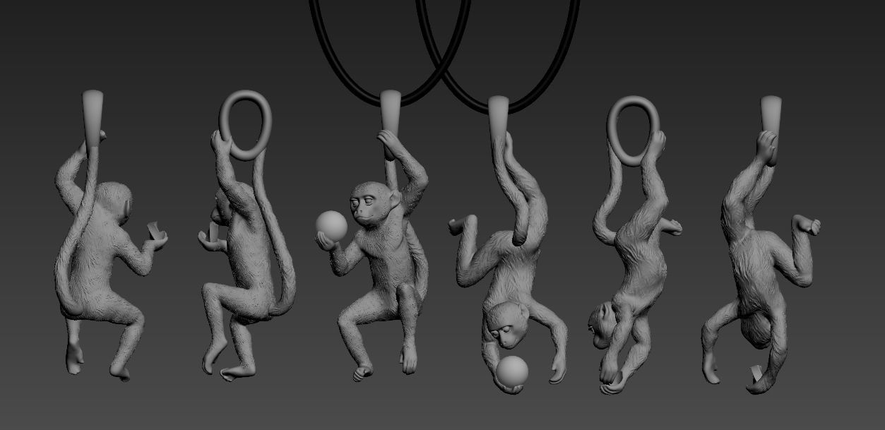 pendant two gold monkey pendants 3D print model_11