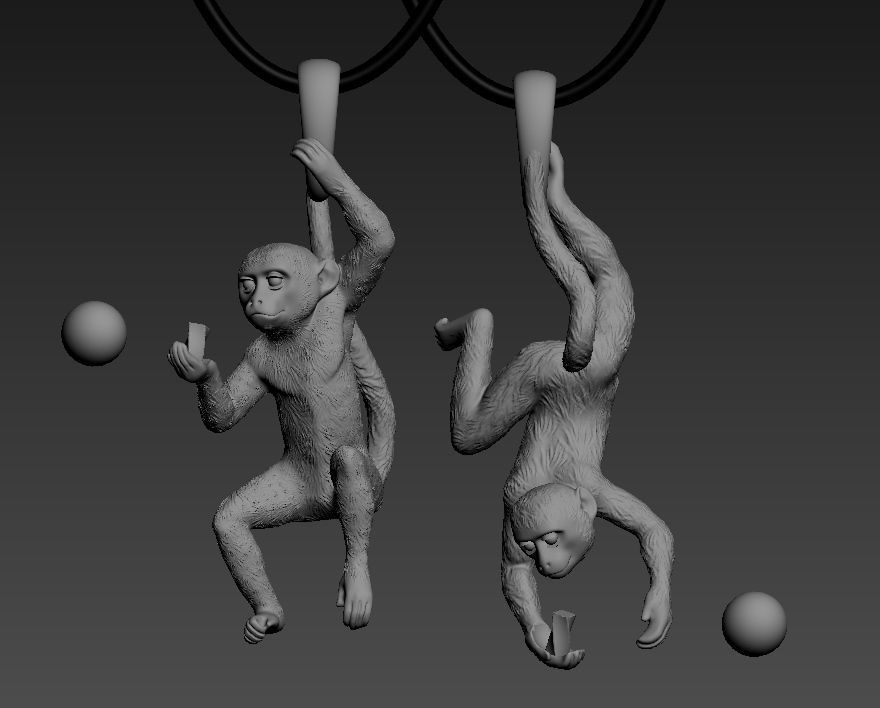 pendant two gold monkey pendants 3D print model_8