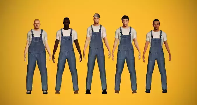 Workers characters pack Free low-poly 3D model