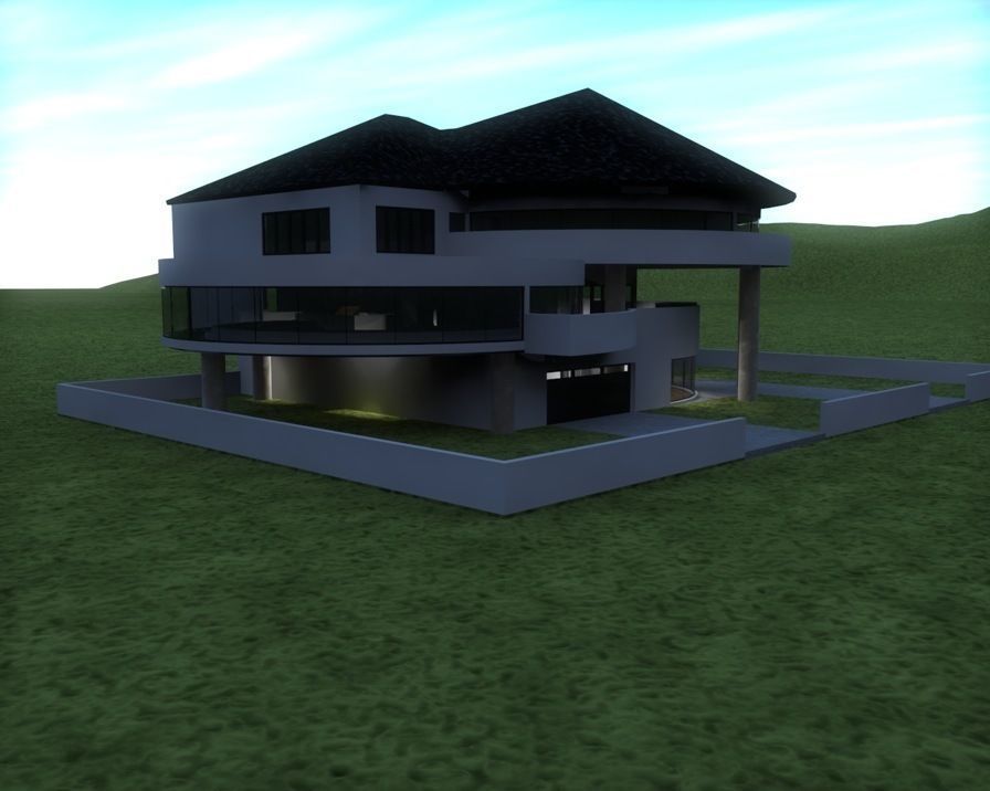 House 9 modern on grassy field 3D model_1