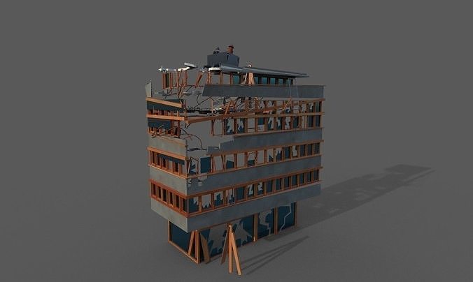 game ready damaged building Low-poly 3D model
