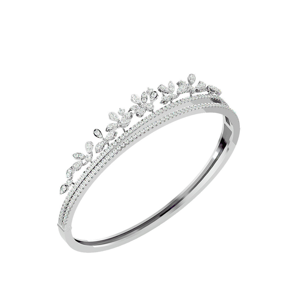 Flower and Leaf Diamond Bracelet 3dm stl render detail 3D print model_7