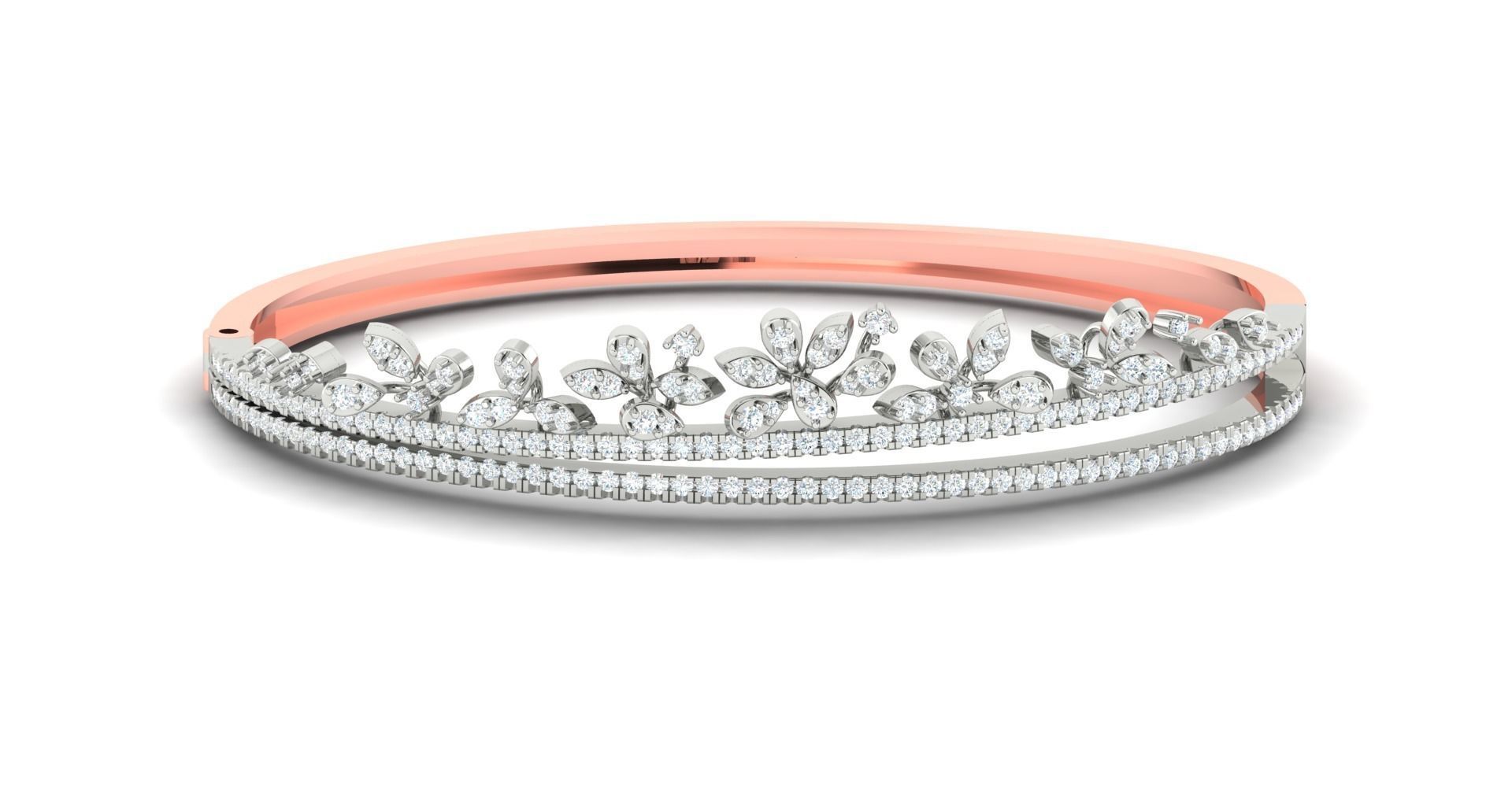 Flower and Leaf Diamond Bracelet 3dm stl render detail 3D print model_1