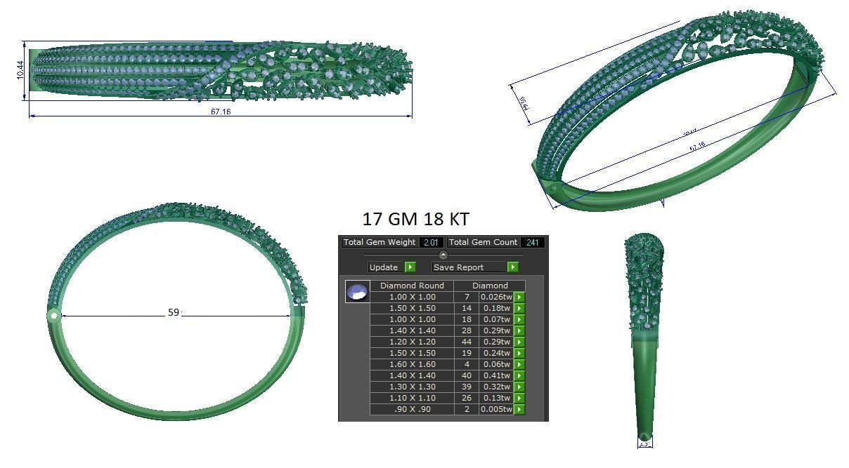 Leaf Diamond Bracelet 3dm stl render detail 3D print model_2