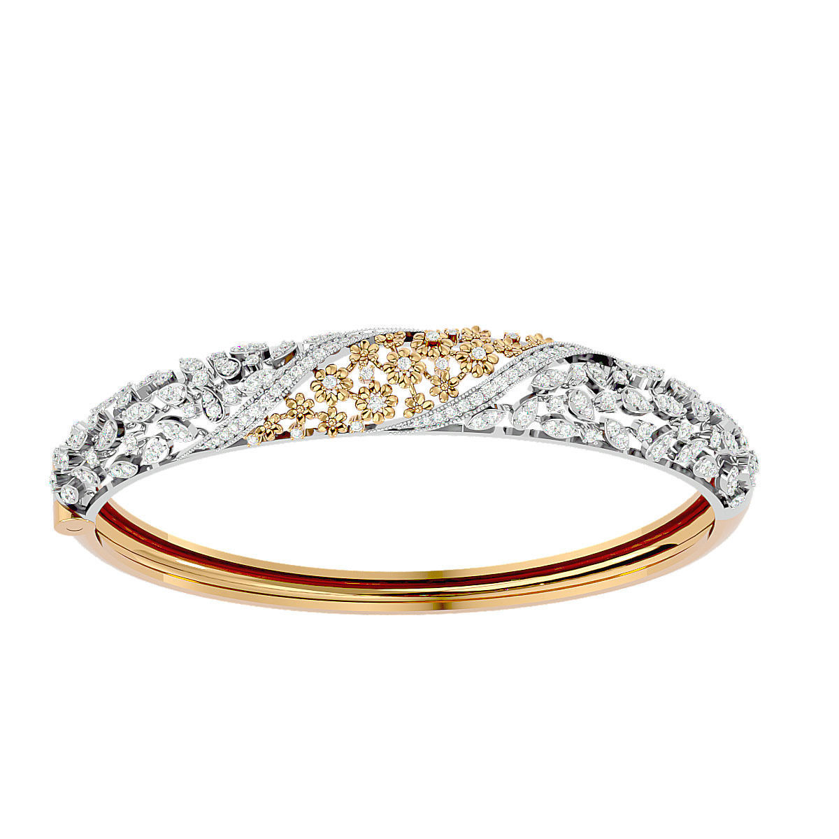 Flower and Leaf Diamond Bracelet 3dm stl render detail  3D print model_14