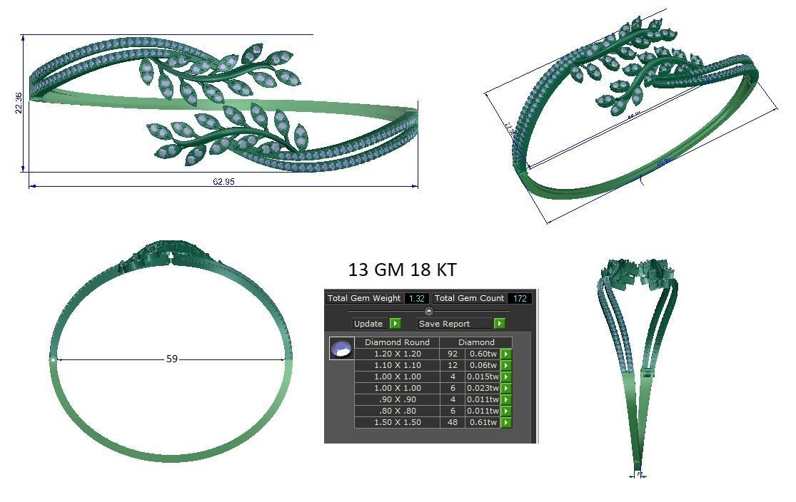 Leaf Diamond Bracelet 3dm stl render detail 3D print model_2