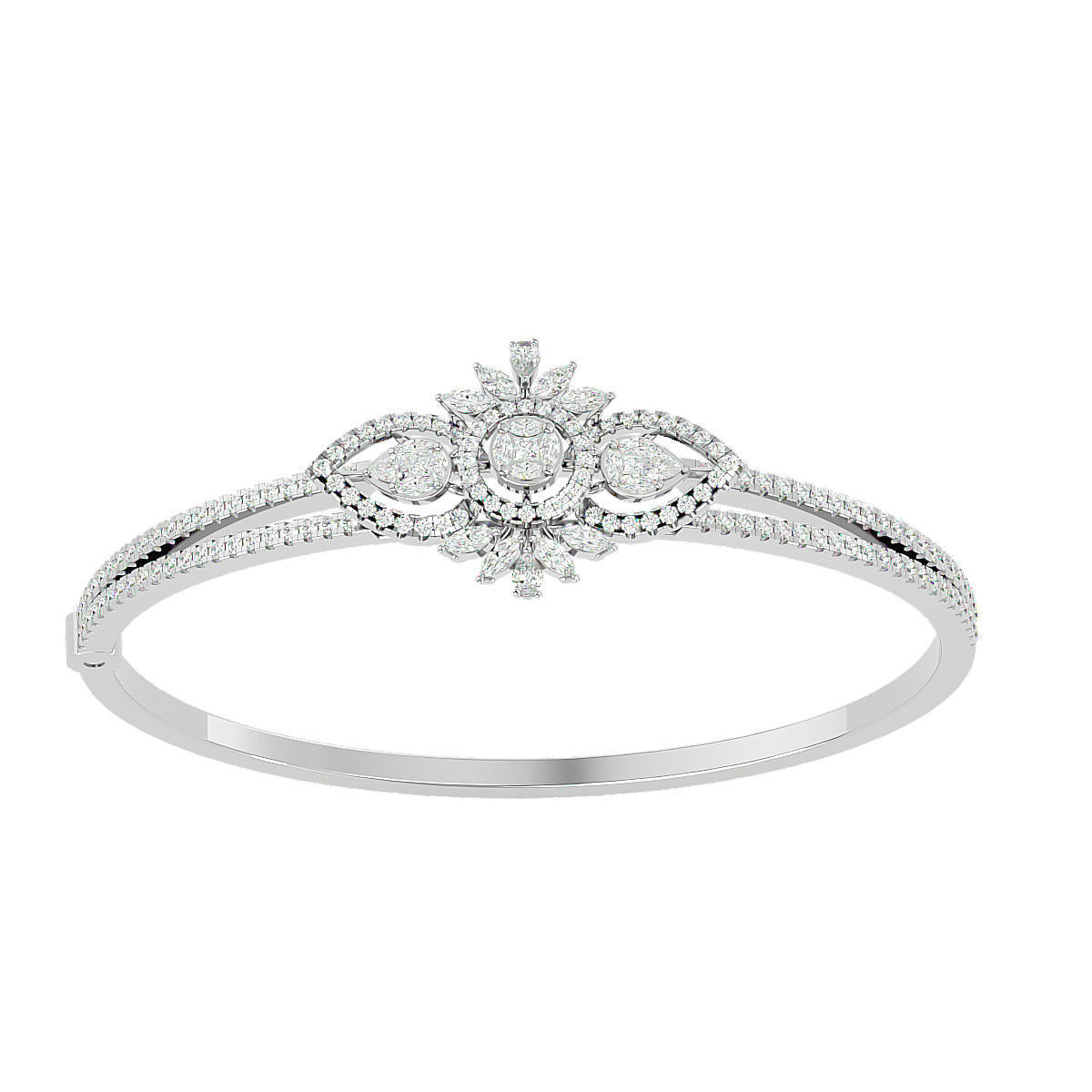 Flower and Leaf Diamond Bracelet 3dm stl render detail 3D print model_12