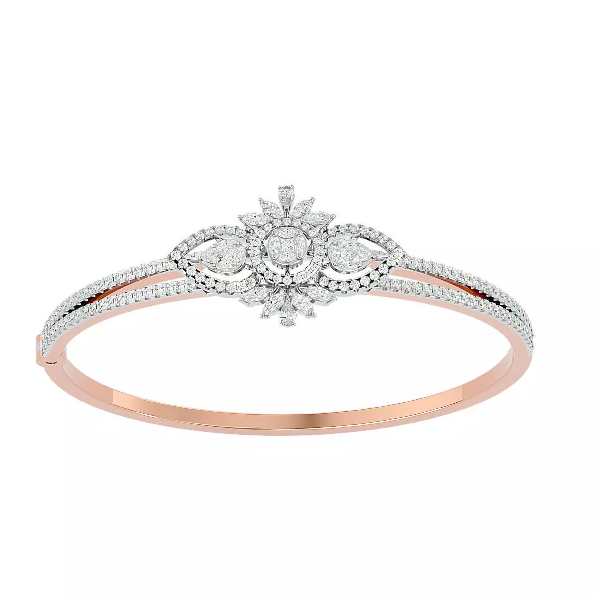 Flower and Leaf Diamond Bracelet 3dm stl render detail 3D print model_0