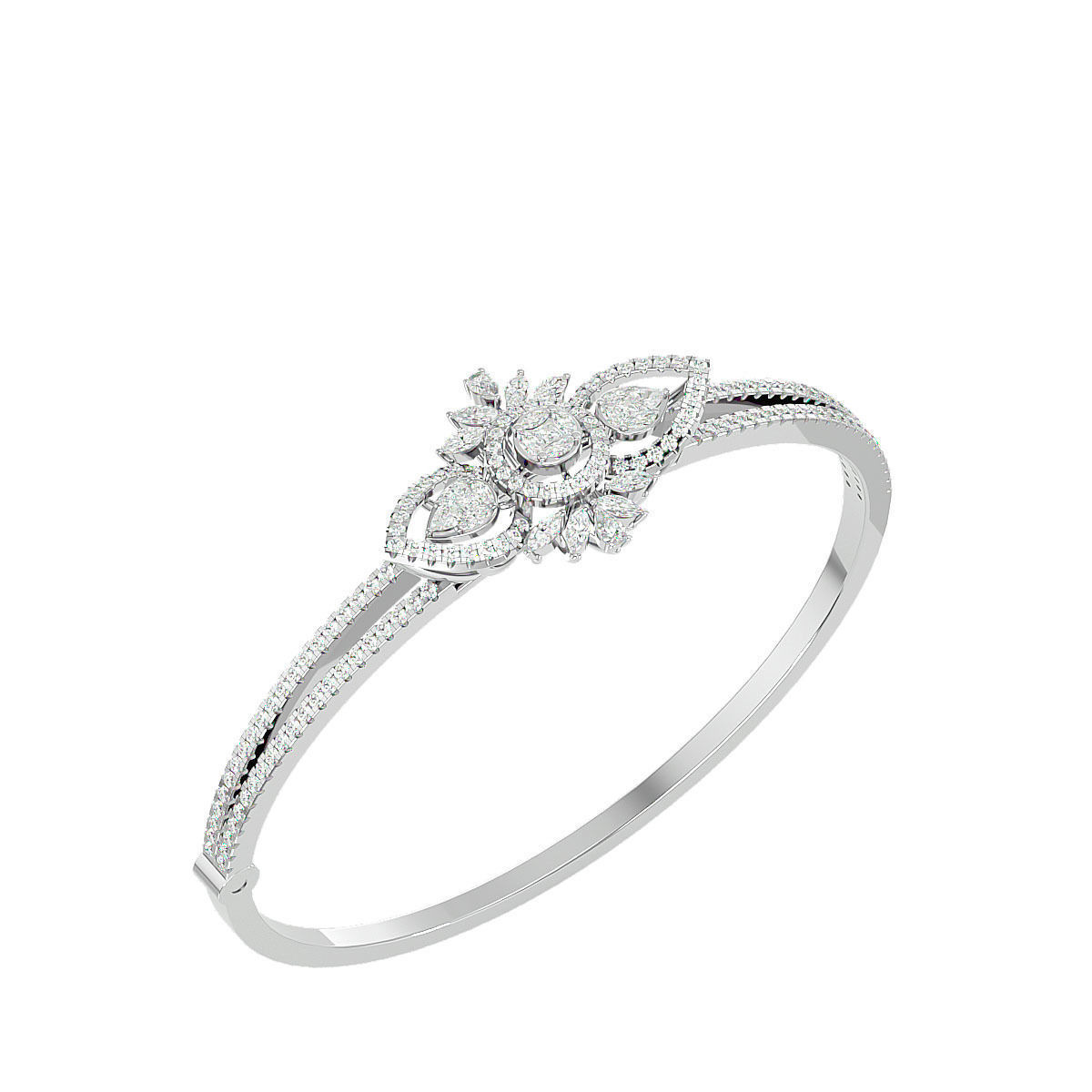 Flower and Leaf Diamond Bracelet 3dm stl render detail 3D print model_8