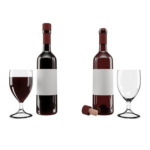 Red wine set Low-poly 3D model