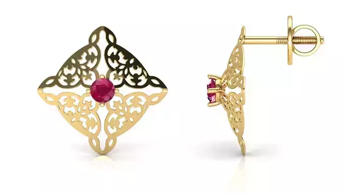 Red diamond Mural Stud Earrings 3D print model