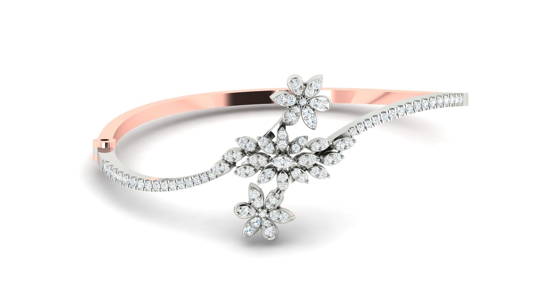 Flower and Leaf Diamond Bracelet 3dm stl render detail  3D print model_1