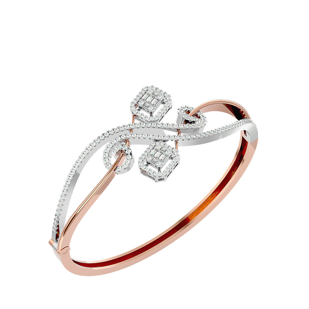 Baguette Diamond Box Bracelet 3dm stl render detail 3D print model_6