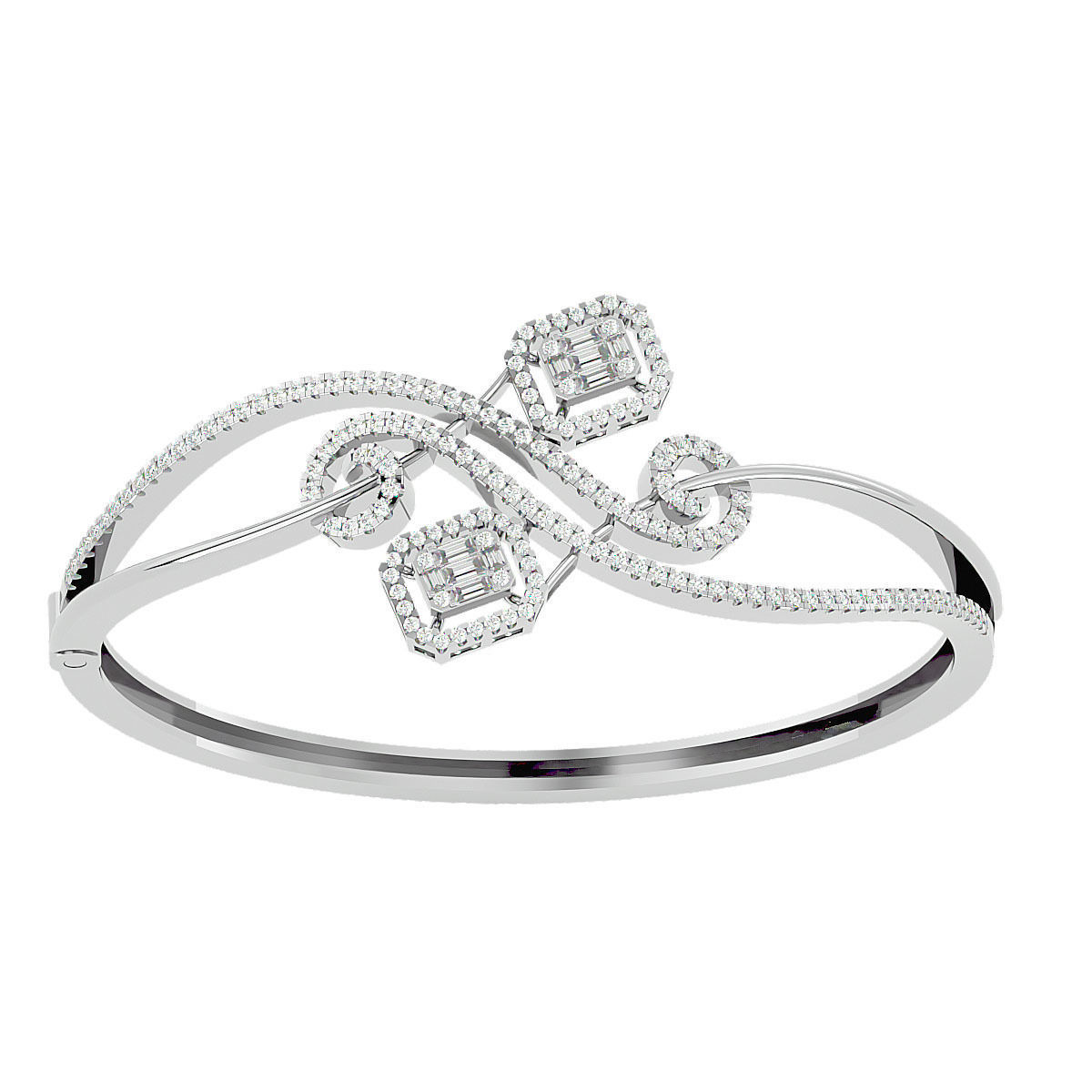 Baguette Diamond Box Bracelet 3dm stl render detail 3D print model_14