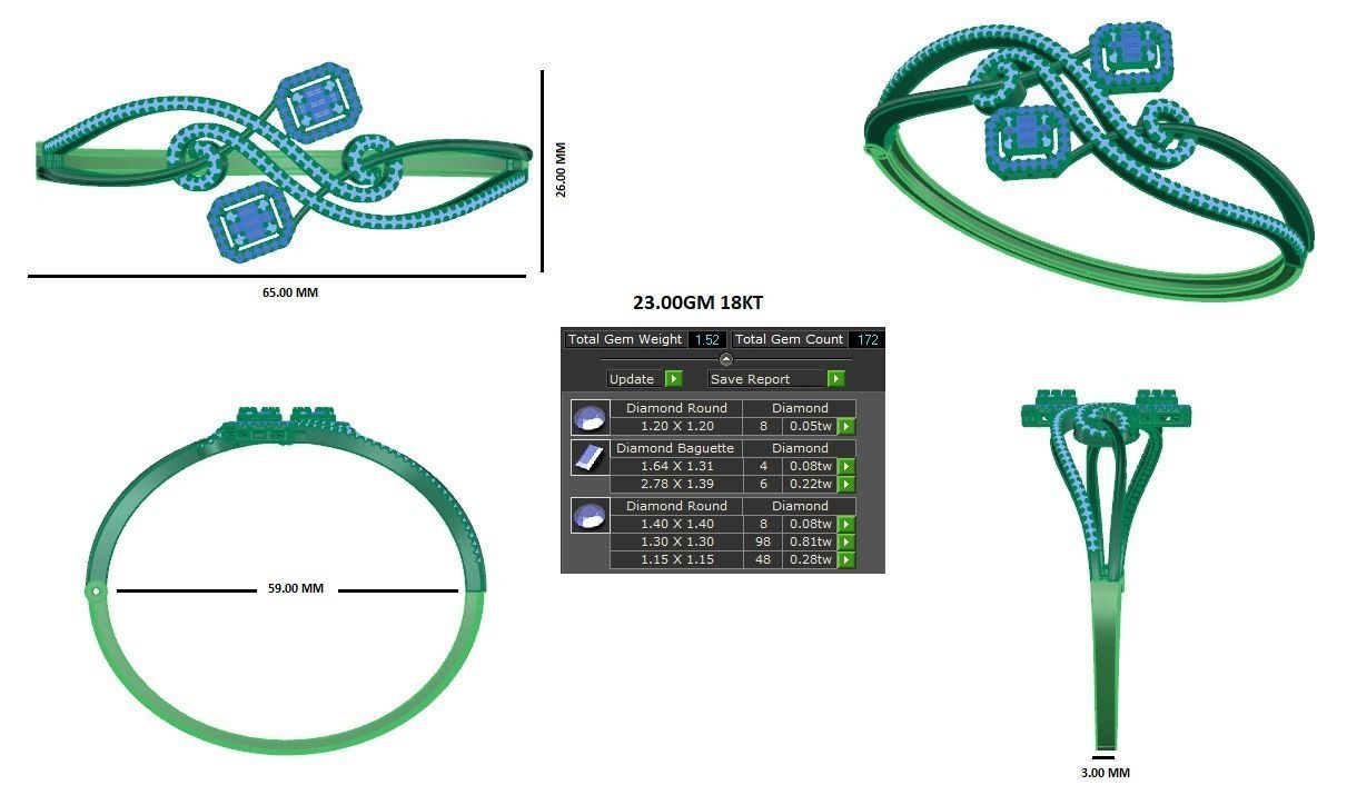 Baguette Diamond Box Bracelet 3dm stl render detail 3D print model_2