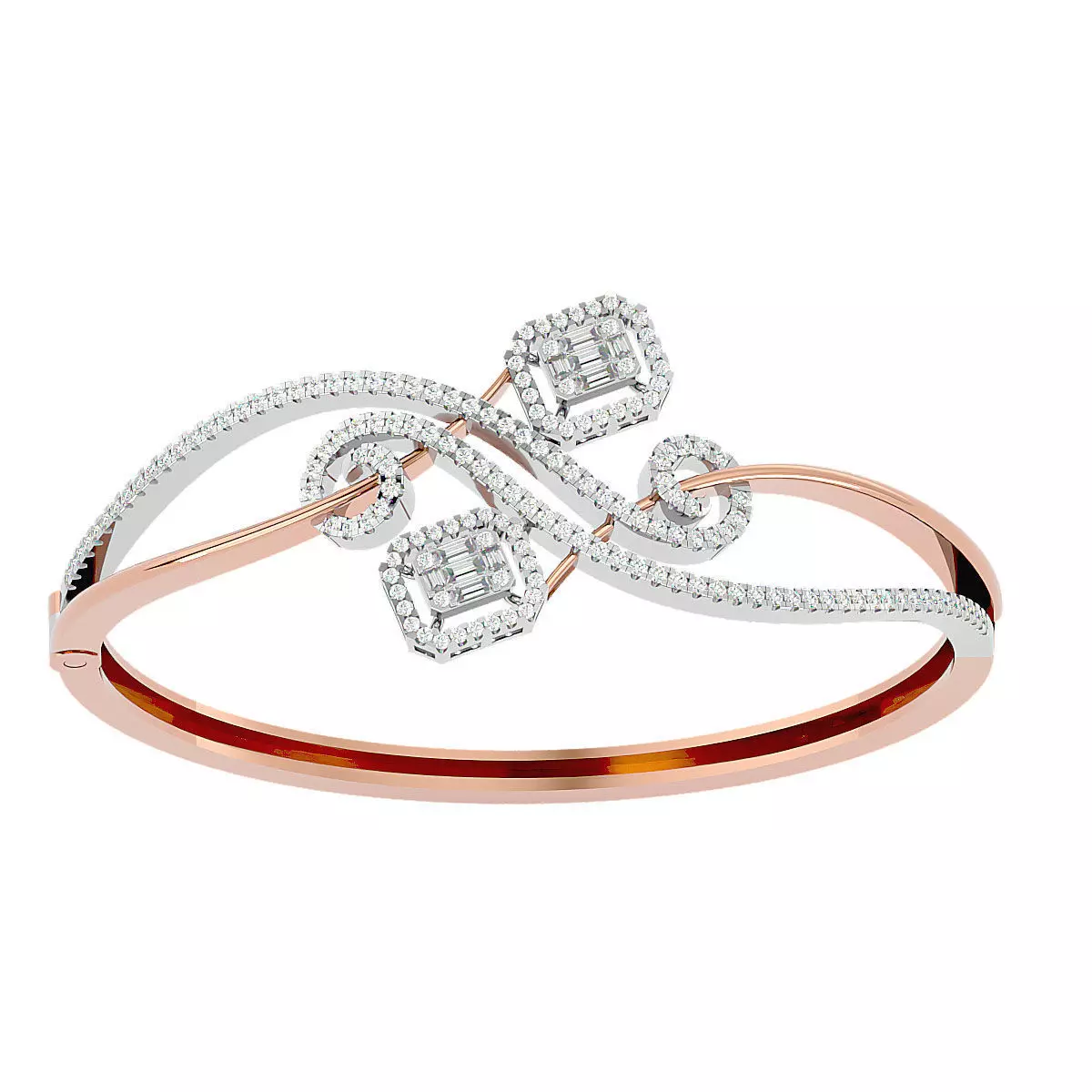 Baguette Diamond Box Bracelet 3dm stl render detail 3D print model_0