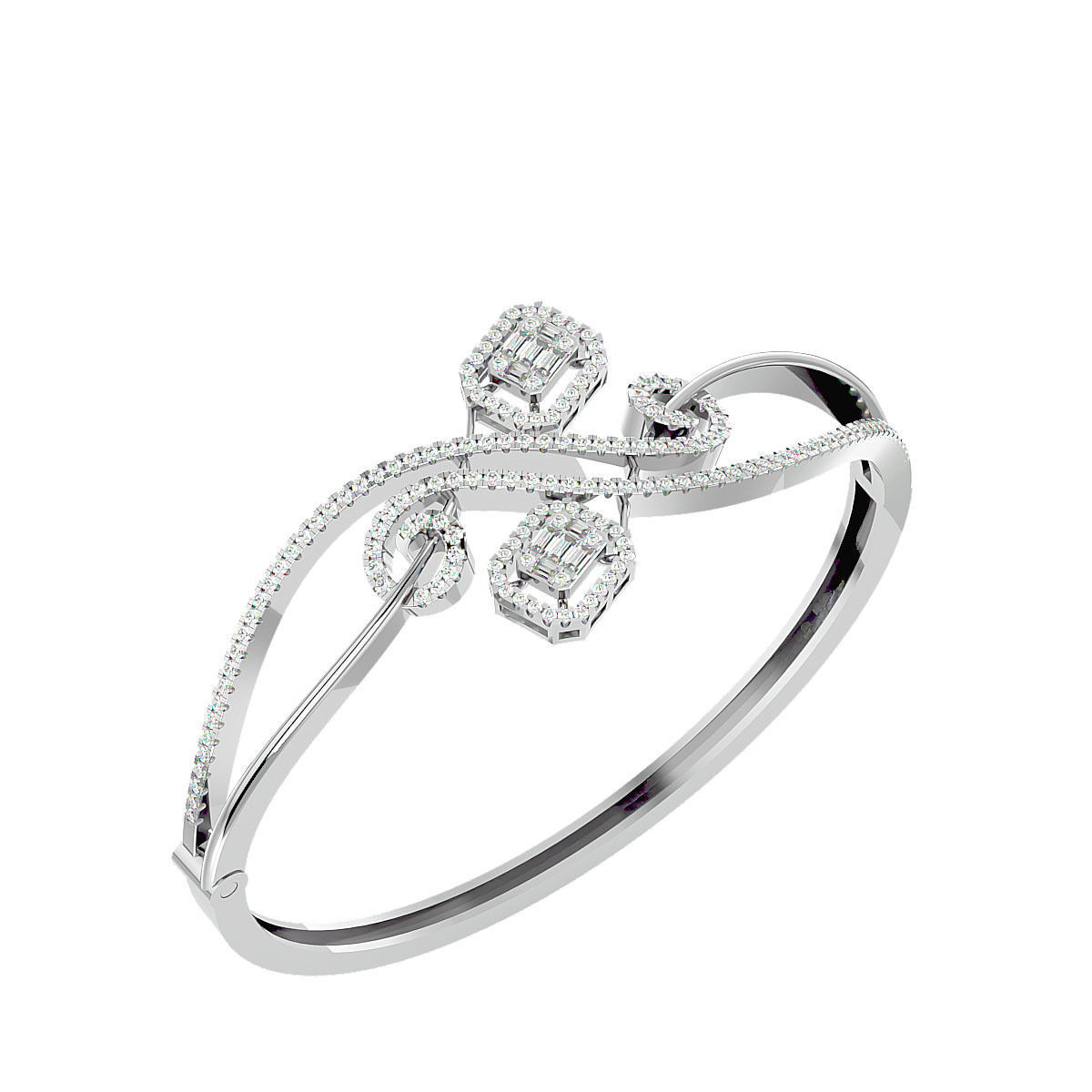 Baguette Diamond Box Bracelet 3dm stl render detail 3D print model_7