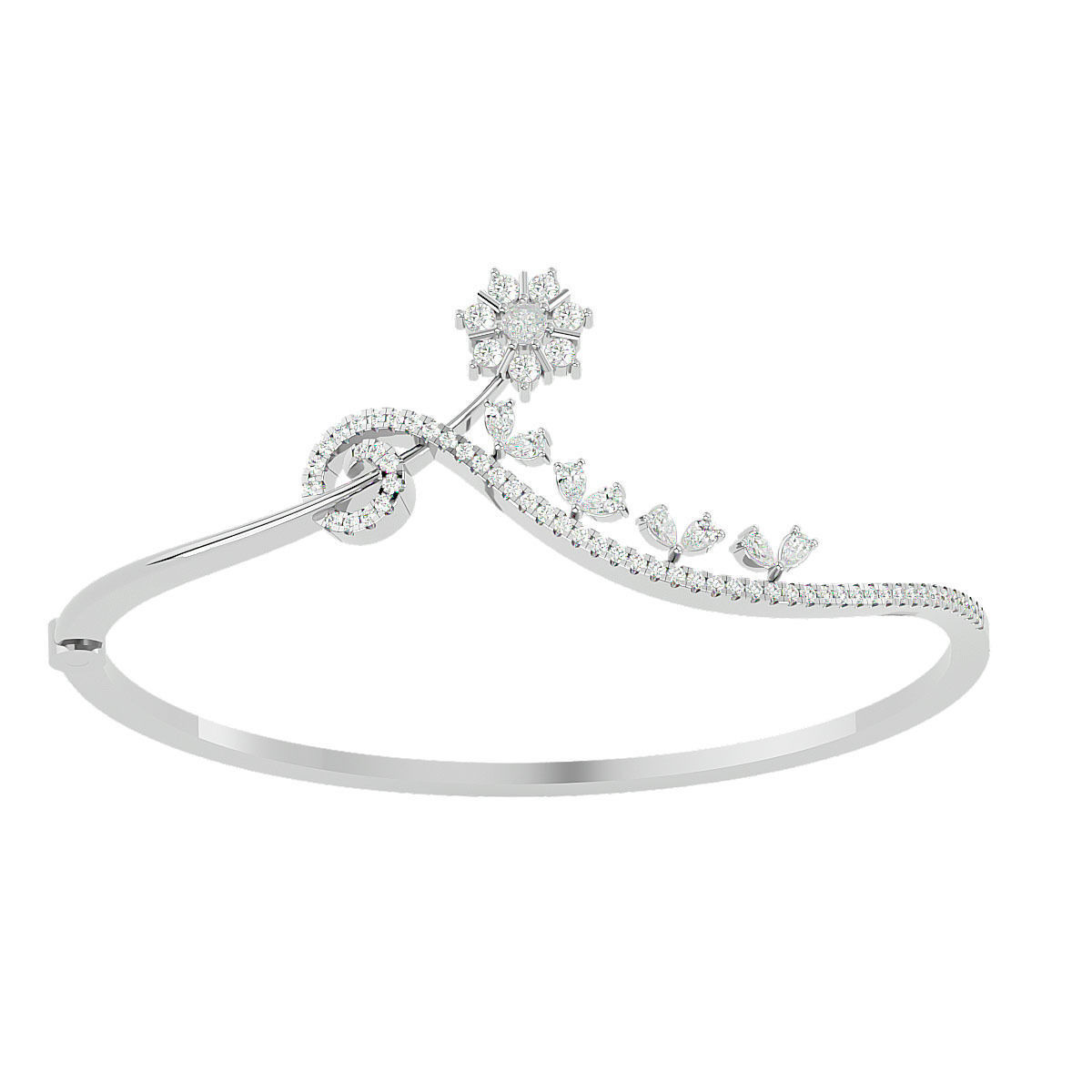 Flower Leaf Diamond Bracelet 3dm stl render detail 3D print model_10