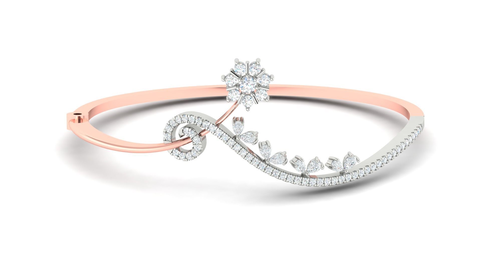 Flower Leaf Diamond Bracelet 3dm stl render detail 3D print model_1