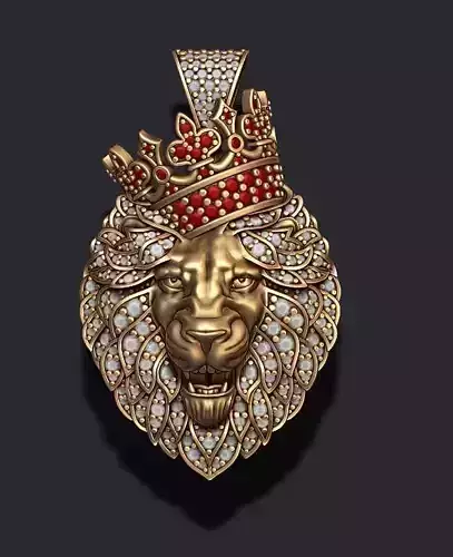 Leon pendant with diamonds and crown 026 3D print model