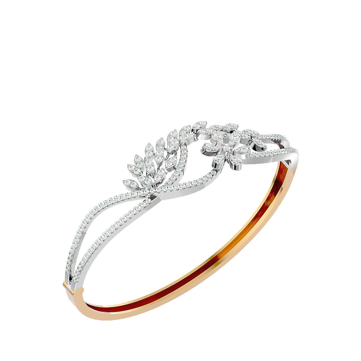 Flower and Leaf Diamond Bracelet 3dm stl render detail 3D print model_14