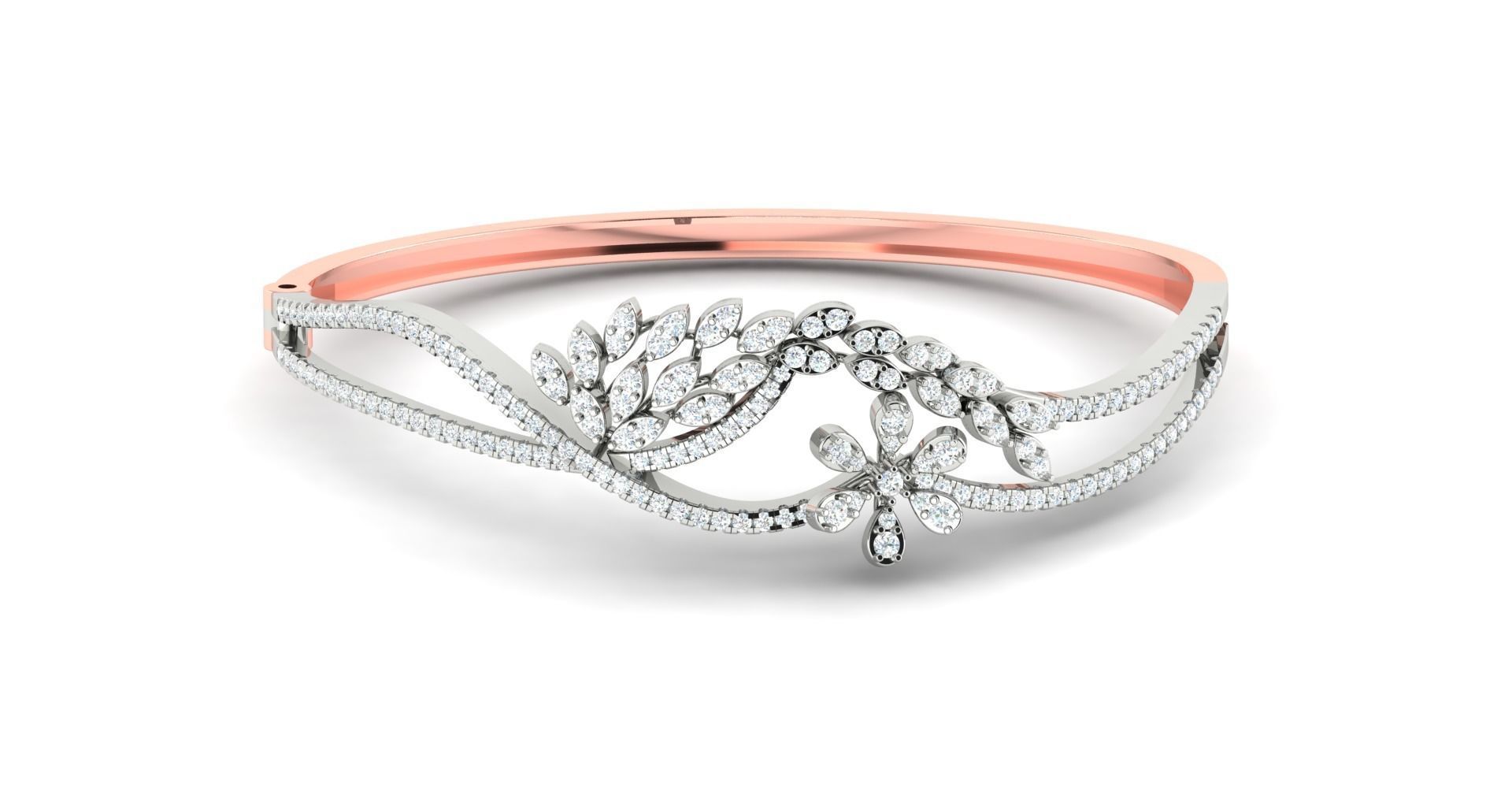 Flower and Leaf Diamond Bracelet 3dm stl render detail 3D print model_1