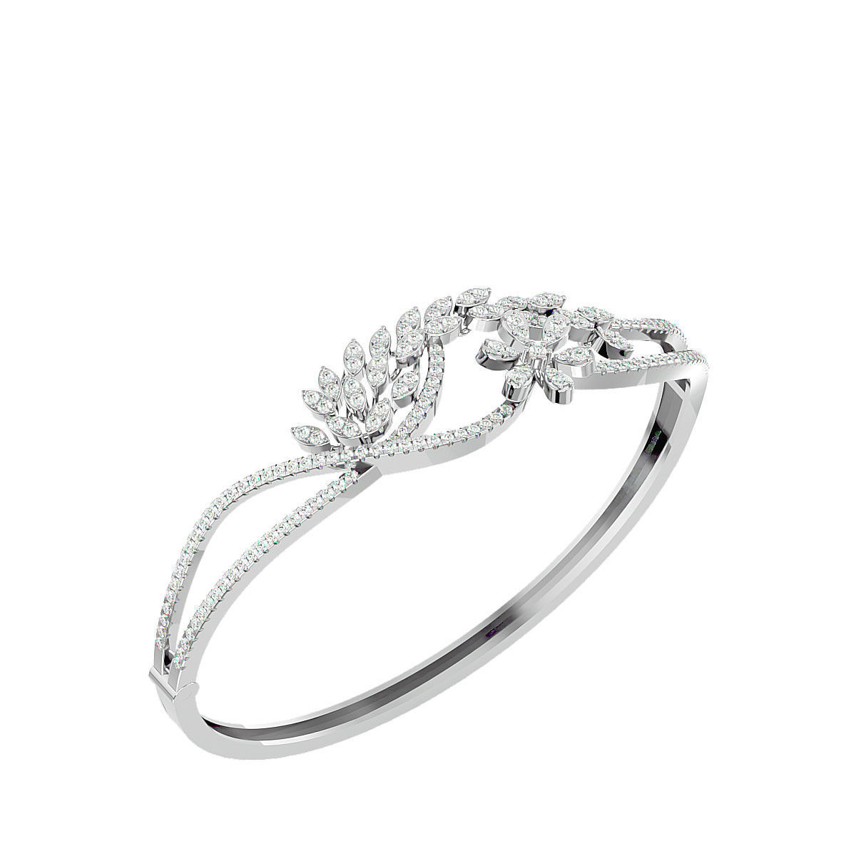 Flower and Leaf Diamond Bracelet 3dm stl render detail 3D print model_7