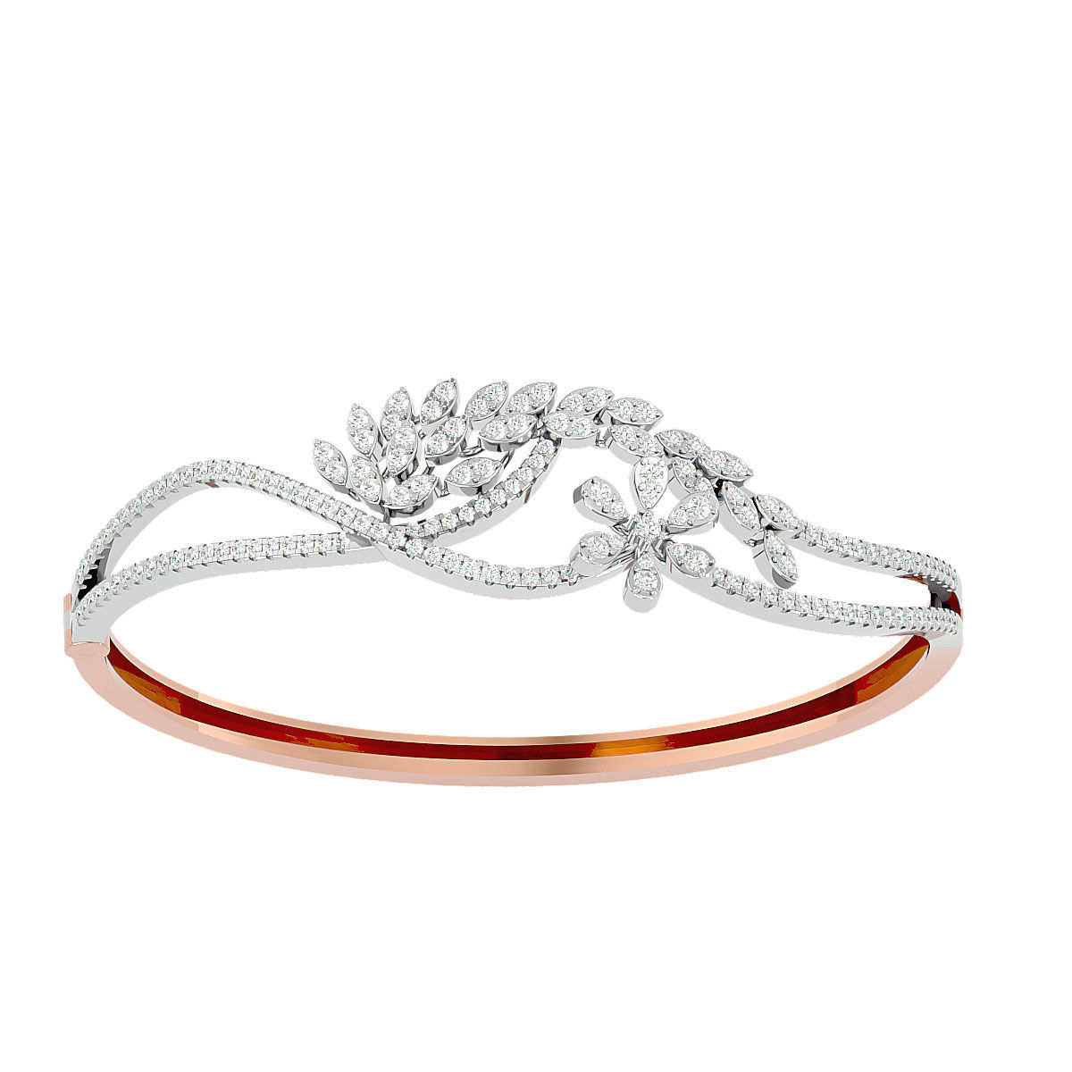 Flower and Leaf Diamond Bracelet 3dm stl render detail 3D print model_10