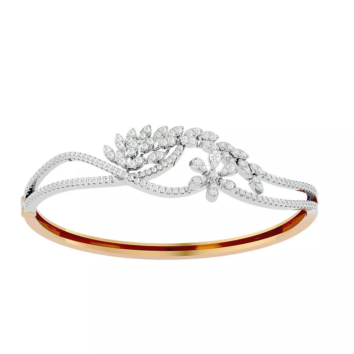 Flower and Leaf Diamond Bracelet 3dm stl render detail 3D print model_0