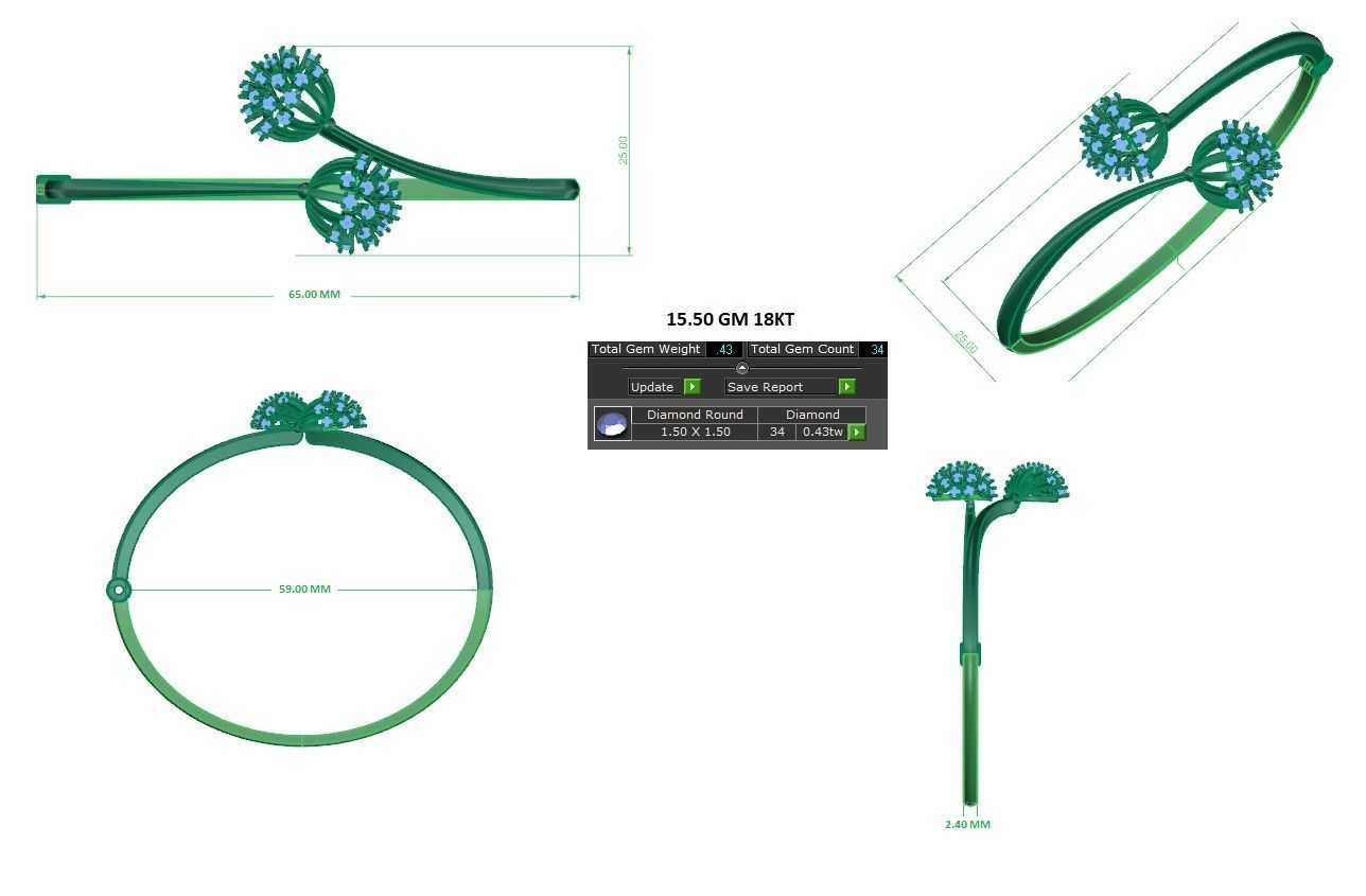 Blooming Flower Diamond Bracelet 3dm stl render detail 3D print model_2
