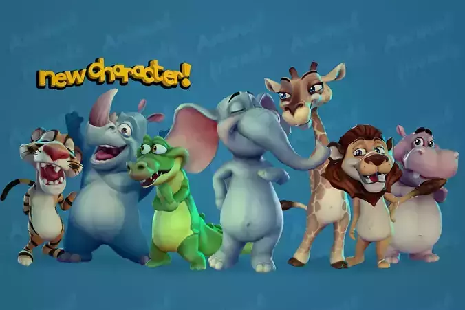 Jungle Animal Friends Low-poly 3D model