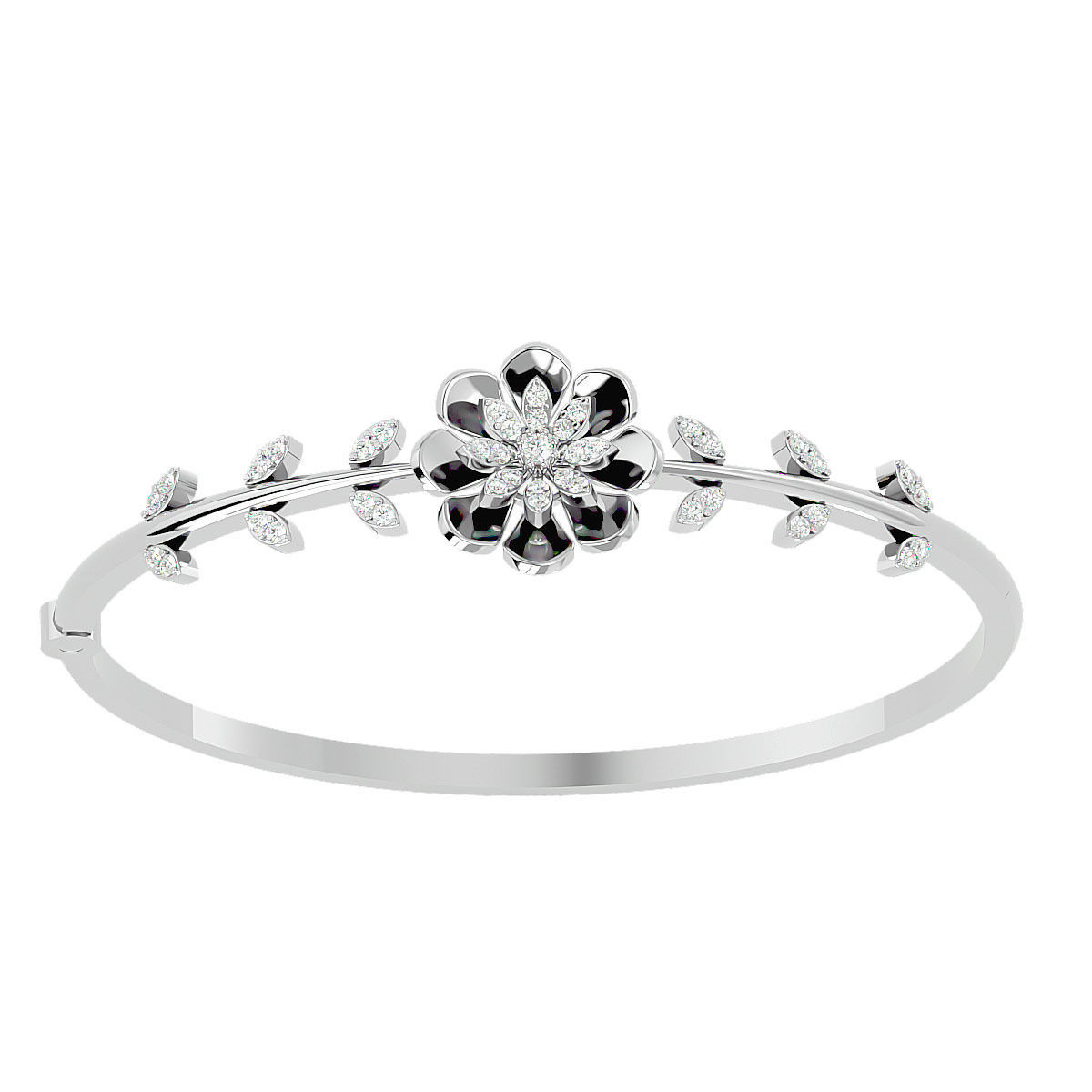 Blooming Flower and Leaf Diamond Bracelet 3dm stl render detail 3D print model_8