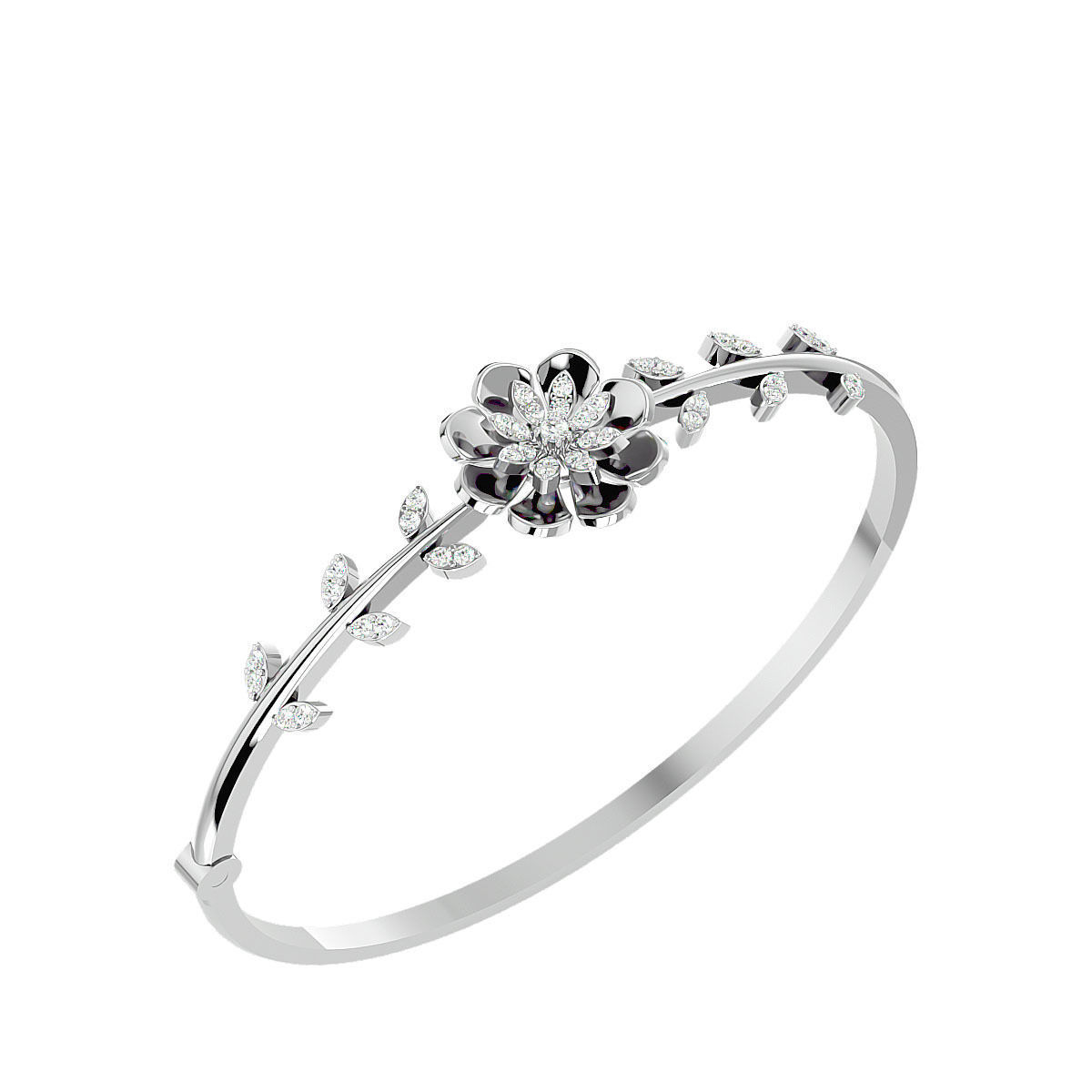 Blooming Flower and Leaf Diamond Bracelet 3dm stl render detail 3D print model_10