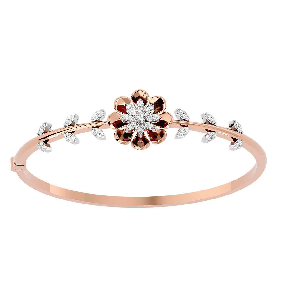 Blooming Flower and Leaf Diamond Bracelet 3dm stl render detail 3D print model_0