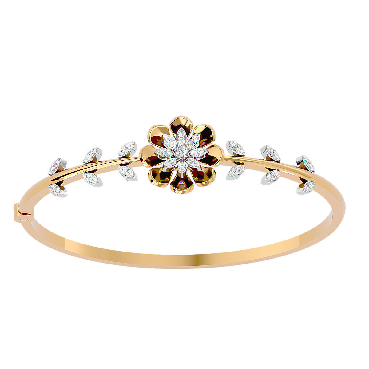 Blooming Flower and Leaf Diamond Bracelet 3dm stl render detail 3D print model_12