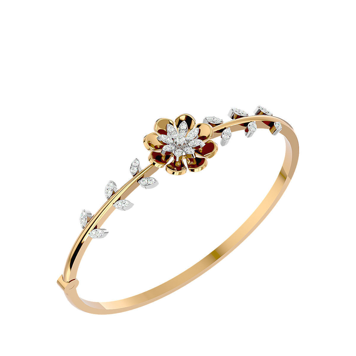 Blooming Flower and Leaf Diamond Bracelet 3dm stl render detail 3D print model_11