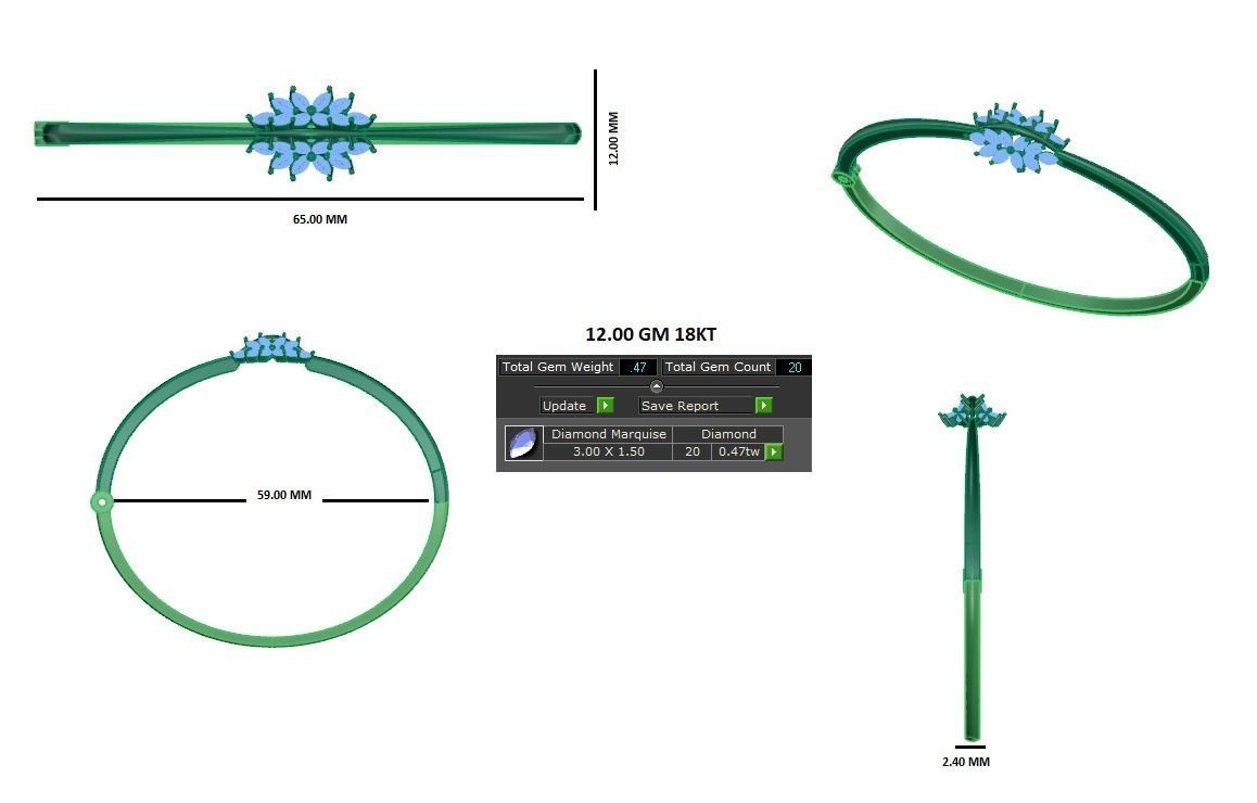 Blooming Flower Diamond Bracelet 3dm stl render detail 3D print model_2