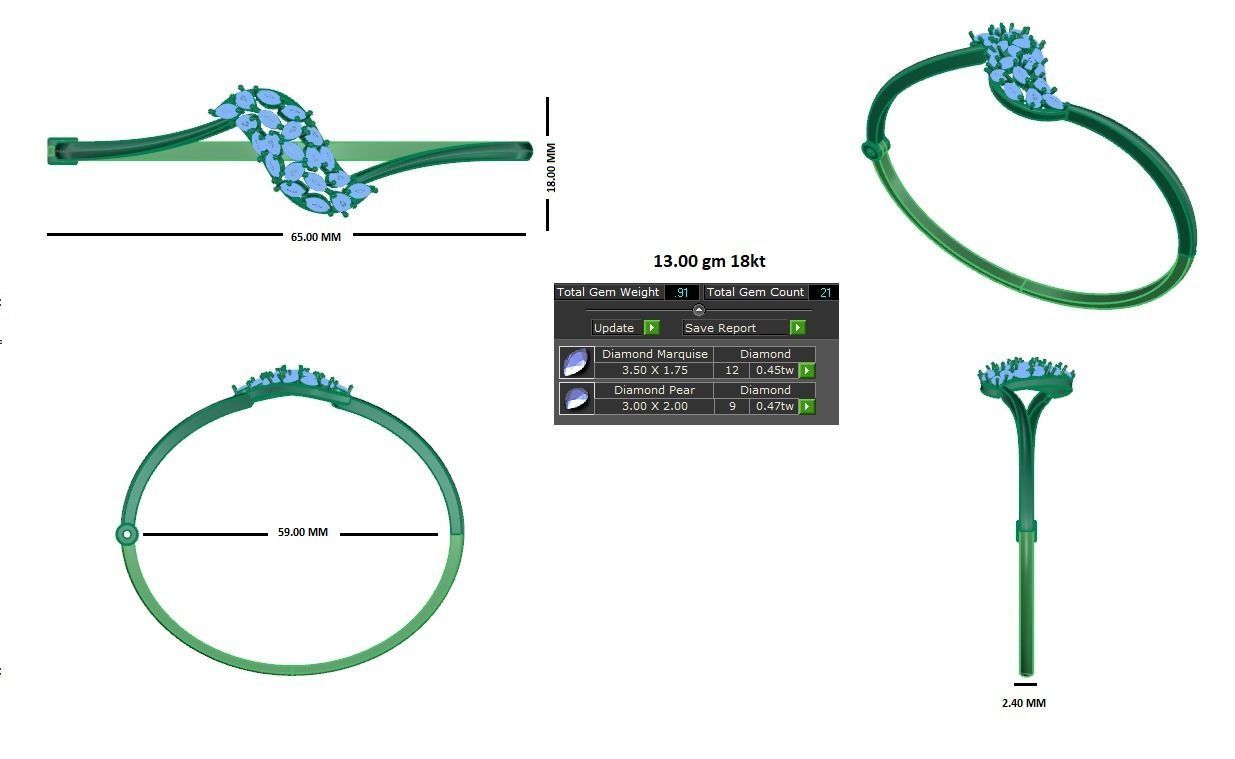 Leaf Pear Diamond Bracelet 3dm stl render detail 3D print model_2