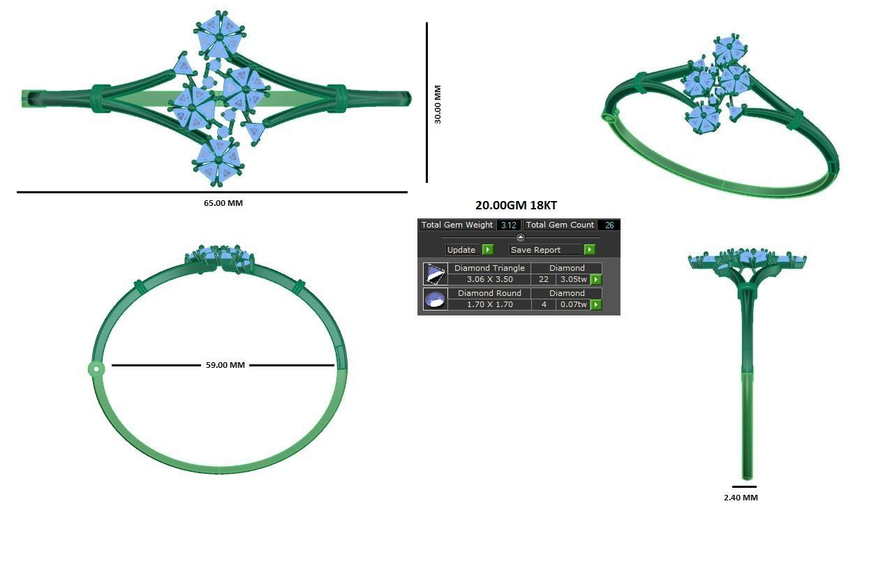 Blooming Flower Diamond Bracelet 3dm stl render detail 3D print model_2