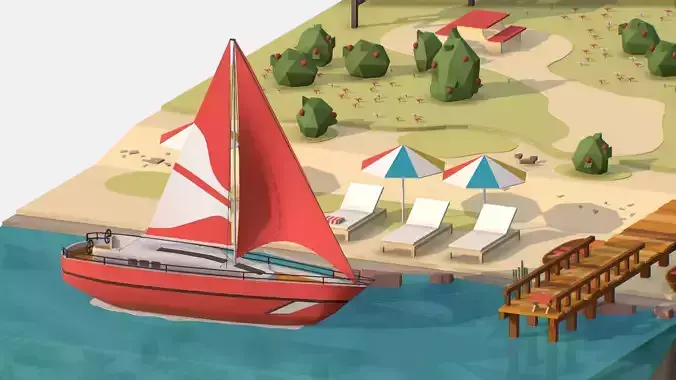 Red Yacht Scene MotorBoat Red