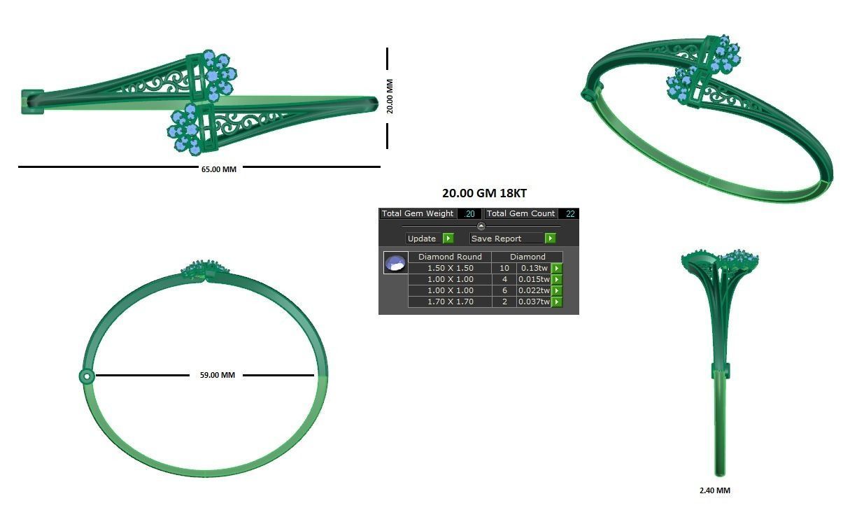 Blooming Flower Diamond Bracelet 3dm stl render detail 3D print model_2